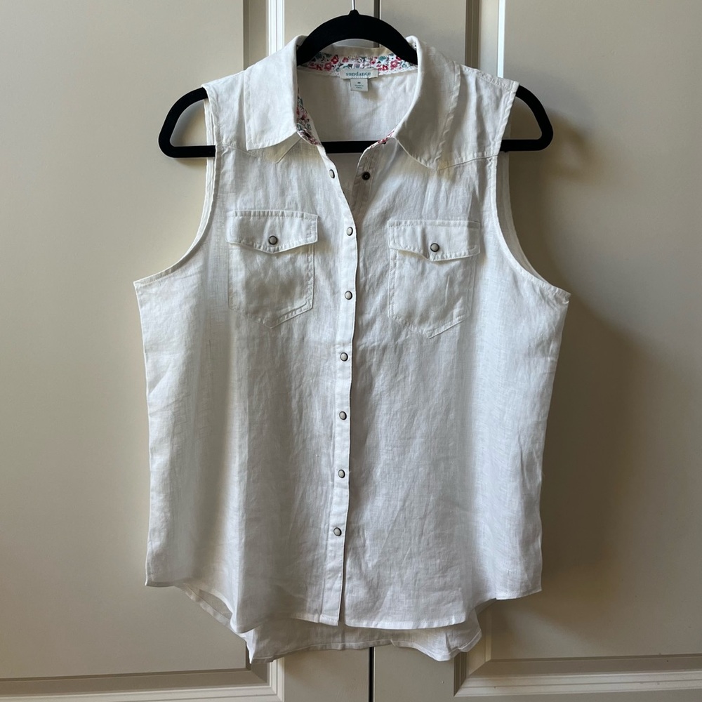 NWT Sundance Willow Linen Sleeveless Top - White, size medium - Picture 2 of 8